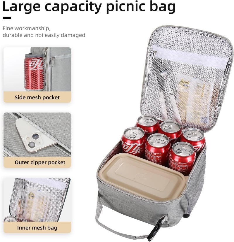 Lovoeo Lunch box Lunch bag for men women Insulated Lunchbox Lunch bags for Work Picnic Travel (Light grey) - Image 4